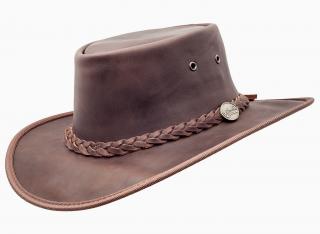 Australský tmavohnědý klobouk kožený (skládací) -  SQUASHY FULLGRAIN Velikost: 61 cm (XL)