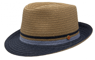 Béžový letní klobouk Trilby s modrou krempou - Mayser Troy Velikost: 59 cm (L)
