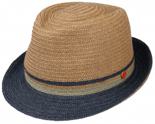 Béžový letní klobouk Trilby s modrou krempou - Mayser Troy Velikost: 61 cm (XL)