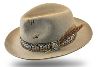 Béžový velurový klobouk fedora - Pino - vintage - limitovaná kolekce Velikost: 55 cm  (S)
