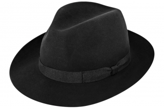 Černý klobouk fedora plstěný - černý s černou stuhou - Fiebig Velikost: 54 cm