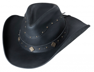 Černý kožený klobouk s koženou stuhou - Stars and Stripes DUNDEE Velikost: 57 cm (M)