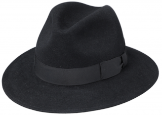 Černý luxusní klobouk Fiebig - Fedora z králičí srsti Velikost: 53 cm (XS)
