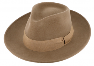 Cestovní klobouk vlněný od Fiebig s širší krempou - béžový s béžovou stuhou Velikost: 59 cm (L)