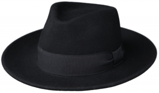 Cestovní klobouk vlněný od Fiebig s širší krempou - černý s černou stuhou Velikost: 59 cm (L)