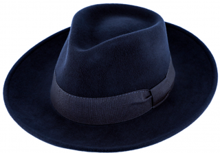 Cestovní klobouk vlněný od Fiebig s širší krempou - modrý s modrou stuhou Velikost: 61 cm (XL)