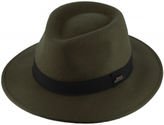 Cestovní nemačkavý klobouk vlněný od Fiebig - zelený s černou stuhou Velikost: 55 cm  (S)