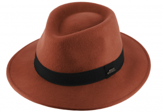 Cestovní nemačkavý klobouk vlněný od Fiebig - zrzavý s černou  stuhou Velikost: 55 cm  (S)