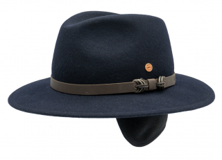 Cestovní nemačkavý voděodolný modrý klobouk Mayser - Earflap Georgia Traveller (s ušní klapkami) Velikost: 55 cm  (S)