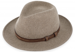 Cestovní odolný klobouk vlněný od Fiebig - Traveller voděodolný a nemačkavý - barva taupe Velikost: 57 cm (M)