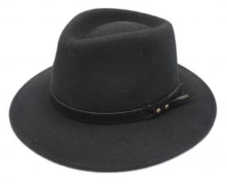 Cestovní voděodolný klobouk vlněný od Fiebig - černý s koženou stuhou - širák Velikost: 55 cm  (S)