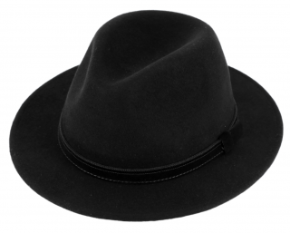 Cestovní voděodolný klobouk vlněný od Fiebig s menší krempou - černý s koženou stuhou Velikost: 57 cm (M)