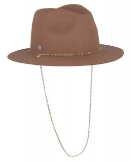 Dámský béžový klobouk fedora se zlatým řetízkem -  Fléchet Velikost: 57 cm (M)