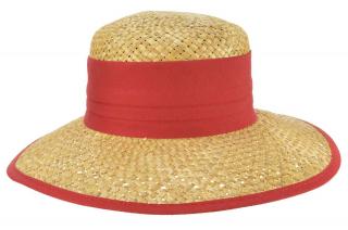 Dámský béžový letní slaměný klobouk s červenou stuhou - Seeberger since 1890 Velikost: 59 cm (L)