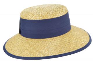 Dámský béžový letní slaměný klobouk s modrou stuhou - Seeberger since 1890 Velikost: 59 cm (L)