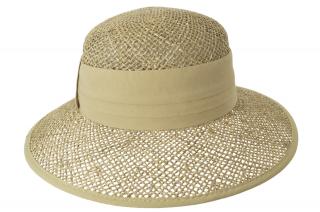 Dámský béžový letní slaměný (mořská tráva) klobouk s béžovou stuhou - Seeberger since 1890 Velikost: 57 cm (M)