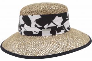 Dámský béžový letní slaměný (mořská tráva) klobouk s černobílou stuhou - Seeberger since 1890 Velikost: 55 cm  (S)