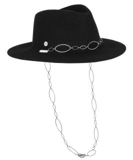 Dámský černý klobouk fedora se stříbrným řetízkem -  Fléchet Velikost: 57 cm (M)