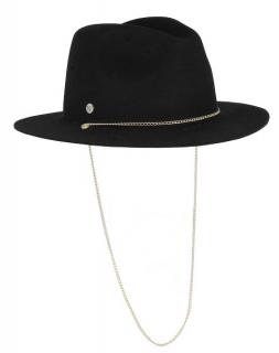 Dámský černý klobouk fedora se zlatým řetízkem -  Fléchet Velikost: 57 cm (M)