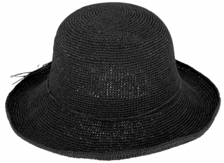 Dámský černý letní klobouk Cloche - nemačkavý letní klobouk s větší tvarovatelnou krempou Velikost: Unisize (S-XL)