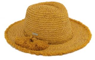 Dámský fedora letní slaměný žlutý klobouk s třásněmi - Seeberger Velikost: Unisize (S-XL)