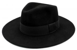 Dámský klobouk Fedora vlněný od Fiebig s širší krempou  - černý s černou stuhou Velikost: 55 cm  (S)