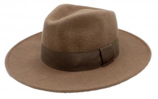 Dámský klobouk Fedora vlněný od Fiebig s širší krempou - hnědý s hnědou stuhou Velikost: 59 cm (L)