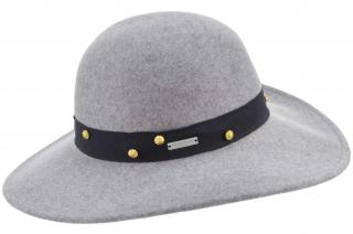 Dámský klobouk Floppy vlněný od Seeberger s širší krempou  - šedý se zlatými nýty Velikost: Unisize (S-XL)