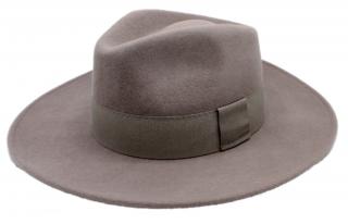 Dámský klobouk vlněný od Fiebig s širší krempou - šedý s šedou stuhou Velikost: 56 cm