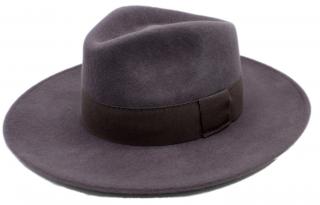 Dámský klobouk vlněný od Fiebig s širší krempou - tmavě šedý s šedou stuhou Velikost: 57 cm (M)