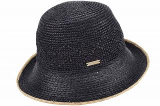 Dámský letní černý slaměný klobouk s asymetrickou krempou Seeberger - Crochet Velikost: Unisize (S-XL)