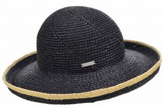 Dámský letní černý slaměný klobouk s širší krempou Seeberger - Crochet Big Brim Velikost: Unisize (S-XL)