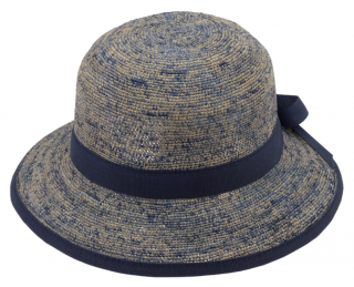 Dámský letní nemačkavý slaměný klobouk Cloche  - Crochet Cloche Blue Melanž Velikost: Unisize (S-XL)
