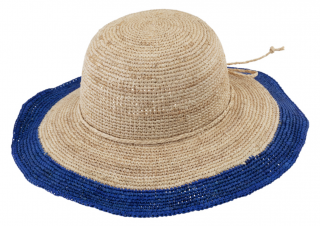 Dámský letní nemačkavý slaměný klobouk Cloche s barevným okrajem - Crochet Cloche Royal Blue Velikost: Unisize (S-XL)