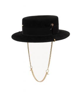 Dámský luxusní černý klobouk Ruslan Baginskiy - Chain Strap Canotier Hat Velikost: 59 cm (L)