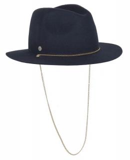 Dámský modrý klobouk fedora se zlatým řetízkem -  Fléchet Velikost: 55 cm  (S)