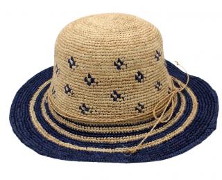 Dámský modrý letní nemačkavý slaměný klobouk Cloche  - Crochet Cloche Velikost: Unisize (S-XL)