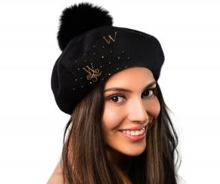 Dámský zimní černý baret ozdobený - Willi Pazas Velikost: Unisize (S-XL)
