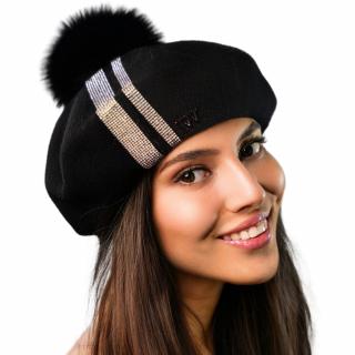 Dámský zimní černý baret ozdobený - Willi Reki Velikost: Unisize (S-XL)
