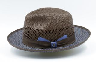 Dvoubarevný panamský klobouk Fedora Bogart s hedvábnou stuhou - ručně pletený -  Ekvádorská panama - Marone Velikost: 57 cm (M)