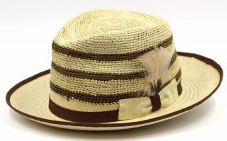 Dvoubarevný panamský klobouk Fedora Bogart s hedvábnou stuhou - ručně pletený -  Ekvádorská panama - Marone Velikost: 58 cm