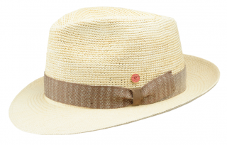 Exkluzivní panamský crochet  klobouk Fedora s béžovou stuhou - Mayser Manuel Velikost: 60 cm