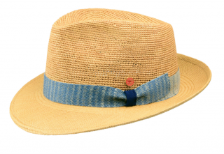 Exkluzivní panamský crochet klobouk Fedora s modrou stuhou - Mayser Manuel Velikost: 61 cm (XL)