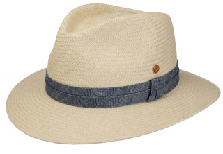 Exkluzivní panamský klobouk Fedora s modrou stuhou- Mayser Gero - UV faktor 80 Velikost: 61 cm (XL)