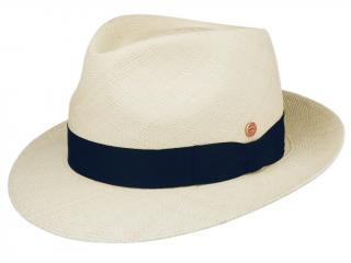 Exkluzivní panamský klobouk Fedora s modrou stuhou- Mayser Manuel - UV faktor 80 Velikost: 61 cm (XL)