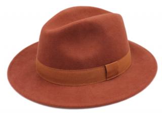 Fedora -  klobouk vlněný od Fiebig - rezavý se stuhou - unisex Velikost: 57 cm (M)