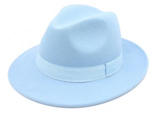 Fedora -  klobouk vlněný od Fiebig - světle modrý se stuhou - unisex Velikost: 60 cm