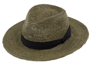 Fedora Raffia - slaměný olivový klobouk - Bestseller Velikost: 57 cm (M)