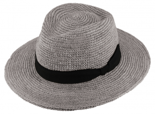Fedora Raffia - slaměný šedý klobouk - Bestseller Velikost: 57 cm (M)