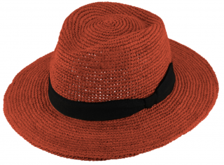 Fedora Raffia - slaměný skořicový klobouk - Bestseller Velikost: 55 cm  (S)
